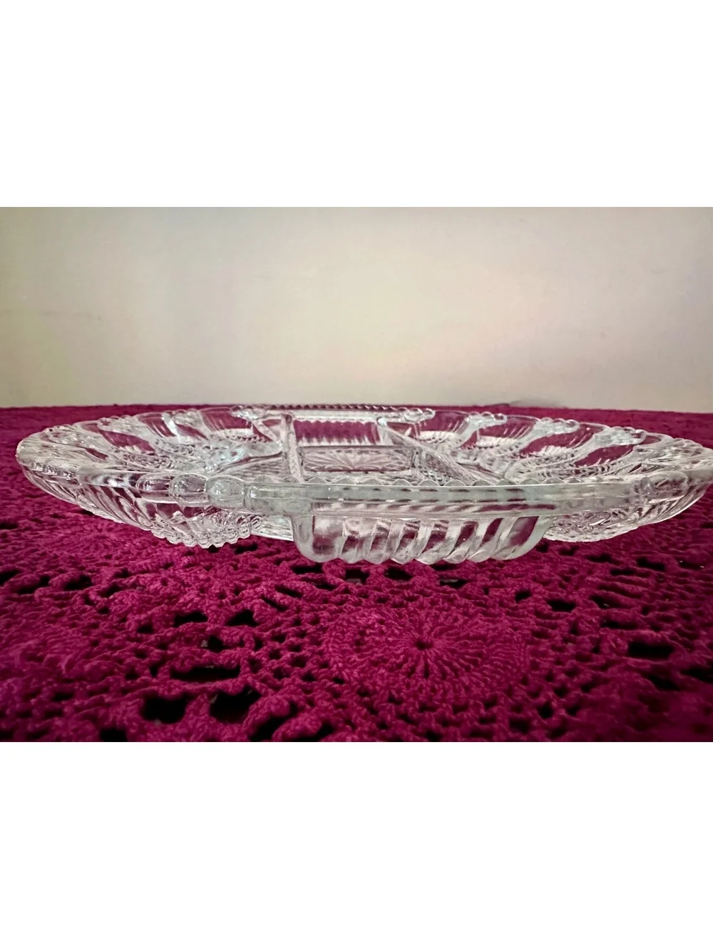 Vintage L.E. Smith Clear Glass Deviled Egg Relish Platter Tray